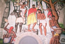 Baptism of a native and agricultural scenes, mural preserved in the Cathedral of Port Prince, bui…