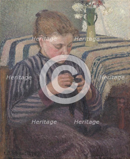 Woman Mending, 1895. Creator: Camille Pissarro.