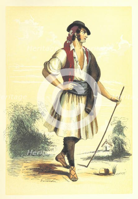 Man in traditional costume, 1848.  Creators: Adolphe François Pannemaker, Estaquier.