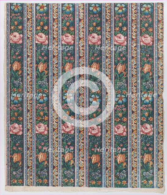Sheet with a six borders with floral garlands, late 18th-mid-19th ce..., late 18th-mid-19th century. Creator: Anon.
