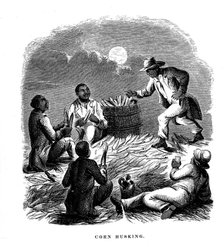 'Corn Husking'; Negro labourers husking maize, southern USA, c1850. Artist: Unknown