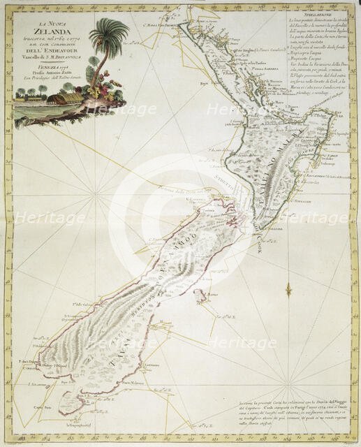 Map of New Zealand, 1778. Creator: Giuliano Zuliani.