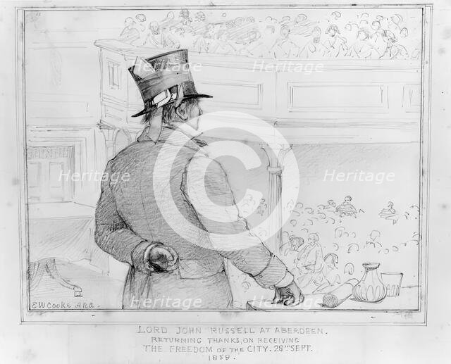 Sketch of Lord Russell MP, Receiving the Freedom of the City, 1859. Creator: Edward William Cooke.