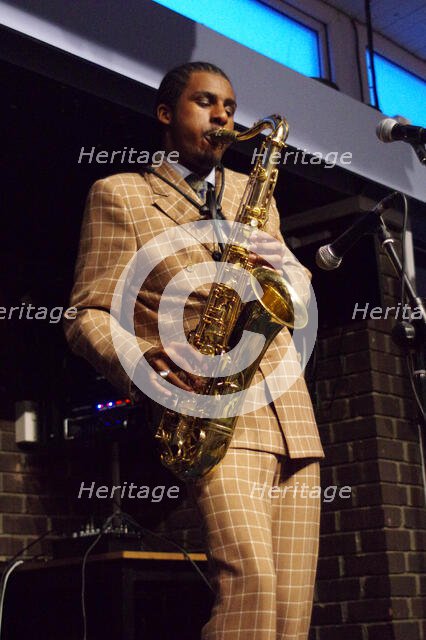 Xhosa Cole Trio, Splash Point Jazz Club, Fishermen’s Club, Eastbourne, East Sussex, 26 Apr 2023. Creator: Brian O'Connor.