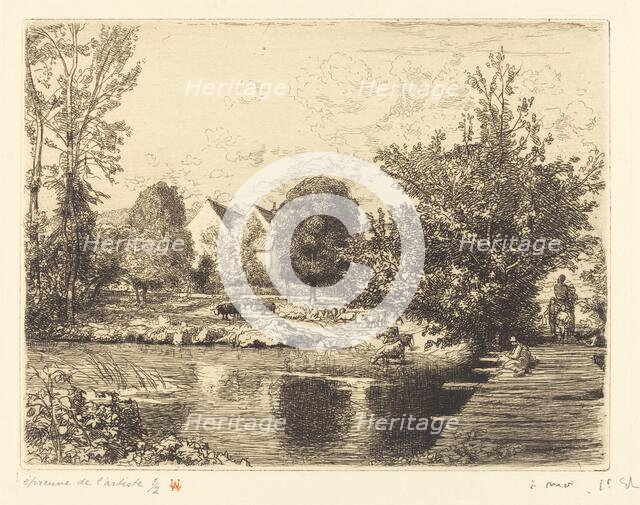 Old Foot-bridge, Banks of the Small Morin (Vieille passerelle, bords du petit morin), 1915. Creator: Auguste Lepere.