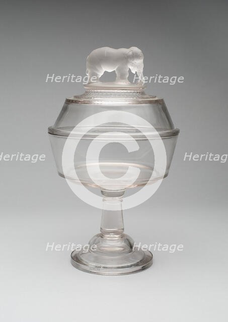 Jumbo/Elephant pattern covered compote on pedestal, 1883/5. Creator: Canton Glass Company.