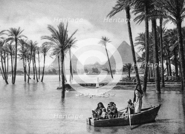 The Pyramids of Giza during a flood, Cairo, Egypt, c1920s. Artist: Unknown