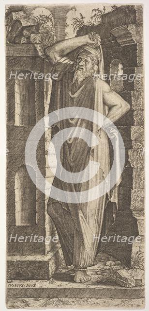 St. Philip(?), standing with his left hand on his hip and his right hand resting on his he..., 1545. Creator: Lambert Suavius.