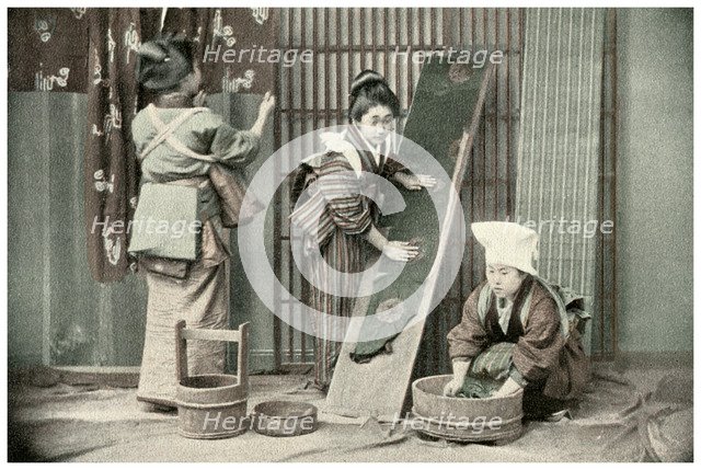 Washing kimonos, Japan, 1904. Artist: Unknown