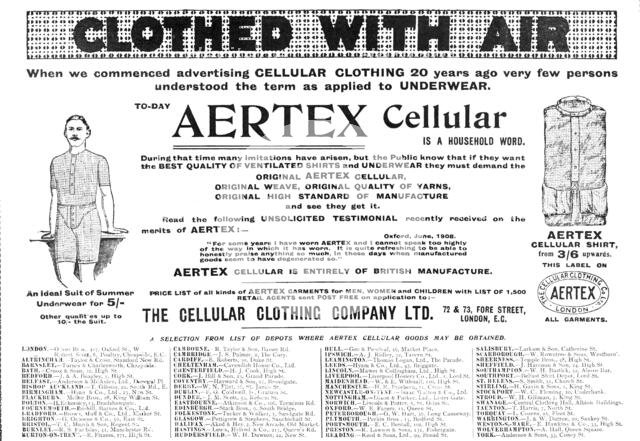 Clothed with air - Aertex Cellular, 1909. Creator: Unknown.