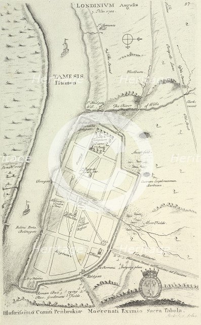 Earliest known map of Roman London, 1722. Artist: William Stukely