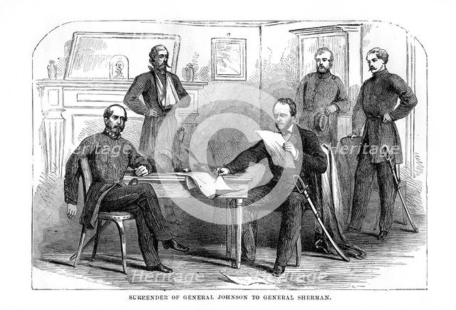 Surrender of General Johnston to General Sherman, 26 April 1865, (1872). Artist: Unknown