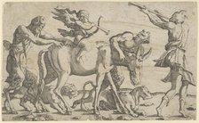Cupid being led blindfolded on a donkey, 1540-56. Creator: Leon Davent.