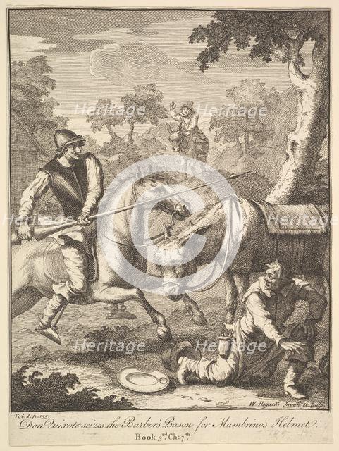 The Adventure of Mambrino's Helmet (Six Illustrations for Don Quixote), 1756 or after. Creator: William Hogarth.
