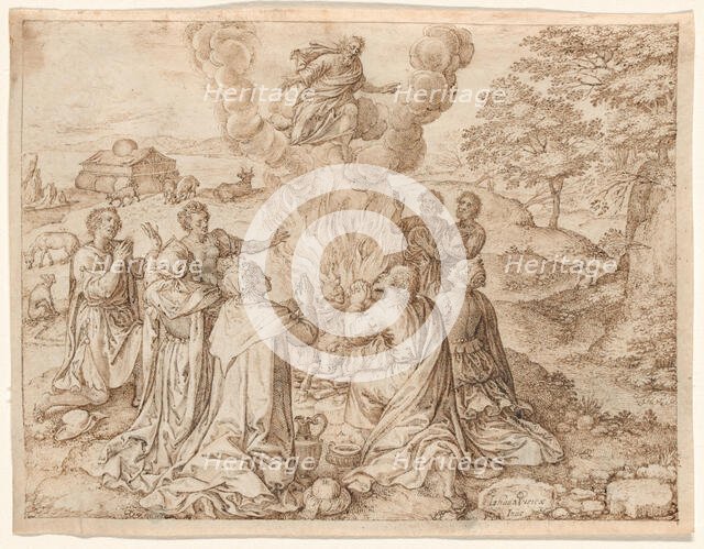 Noah's Sacrifice, plate IX from The Creation and Early History of Man, 1606. Creator: Jan Wierix.