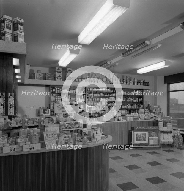 Chemist's shop interior, Armthorpe, near Doncaster, South Yorkshire, 1961. Artist: Michael Walters