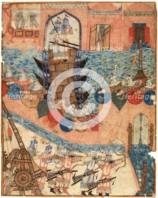 Conquest of Baghdad by the Mongols on 1258. From Jami' al-tawarikh , First third of the 14th cen.. Creator: Anonymous ().