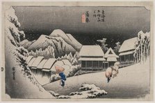 Evening Snow at Kambara (number sixteen of the series Fifty-three Stations of the Tokaido), 1833. Creator: Ando Hiroshige (Japanese, 1797-1858).