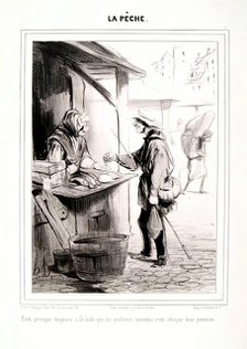 La Pêche. C'est presque toujours à la Halle.., 1840. Creator: Honore Daumier.