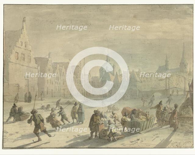 Galgewater in Leiden with ice entertainment, 1639-1654. Creator: Karel Slabbaert.