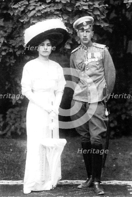 Princess Helen of Serbia with her husband Prince John Constantinovich of Russia, c1915. Artist: Anon