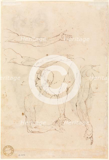 Sketches of Five Arms and a Head (verso), mid 1500s. Creator: Luzio Romano (Italian, active 1528-75).
