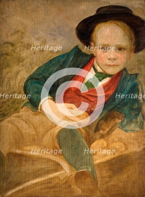 Study For A Boy Sitting On A Wheelbarrow, 1890. Creator: Louisa Starr.