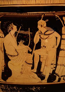Orpheus among the Thracians (Detail). Attic Red Figure Column Krater, c450-440 BC. Creator: Orpheus Painter (active Mid of 5th cen. BC).