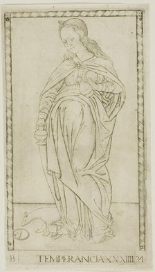 Temperance, plate 34 from Genii and Virtues, c.1465. Creator: Unknown.