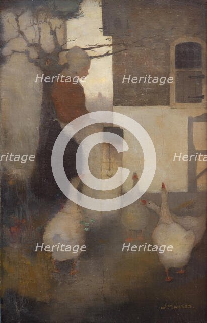 Woman feeding geese (Goose Lizzie) , 1911. Creator: Mankes, Jan (1889-1920).