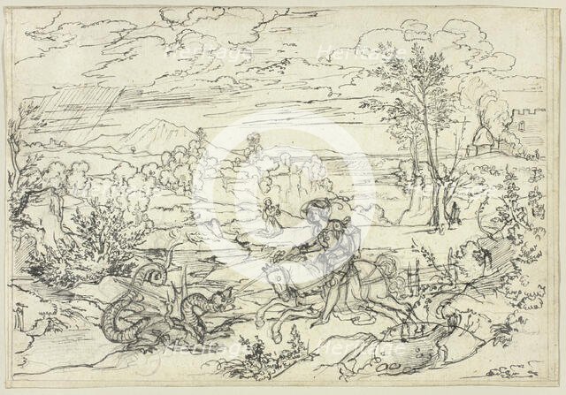 Landscape with Saint George and the Dragon and the Monte Soratte, c. 1816. Creator: Joseph Anton Koch.
