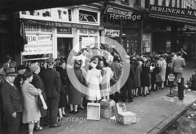 A crowd outside a meat market, New York, USA, 15th October, 1946. Artist: Unknown