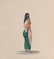 A woman wearing the saya standing in profile, from a group of drawings depicting Peruvian..., ca.184 Creator: Attributed to Francisco (Pancho) Fierro.