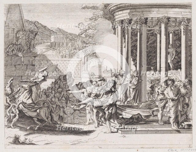 Sinorix being carried from the temple after being poisoned, 1650-1700. Creator: Attributed to Arnold van Westerhout.