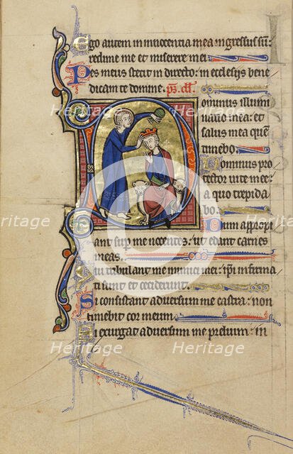 Initial D: The Annointing of David; Wenceslaus Psalter, about 1250-1260. Creator: Unknown.