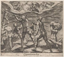 Plate 6: The Giants Attempting to Storm Olympus (Gigantomachia), from Ovid's 'Metamorphose..., 1606. Creator: Antonio Tempesta.