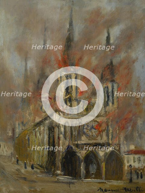 Rouen Cathedral in flames (Seine-Maritime), c1914. Creator: Utrillo, Maurice (1883-1955).
