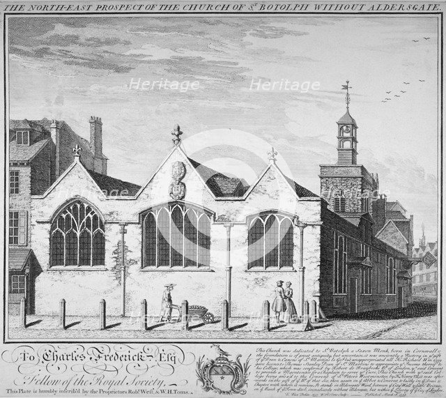 North-east view of the Church of St Botolph Aldersgate, City of London, 1739. Artist: William Henry Toms