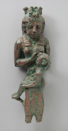 Seated Isis with Uraeus Modius Holding Child on her Lap, Late Period-Ptolemaic Period (711-30 BCE). Creator: Unknown.