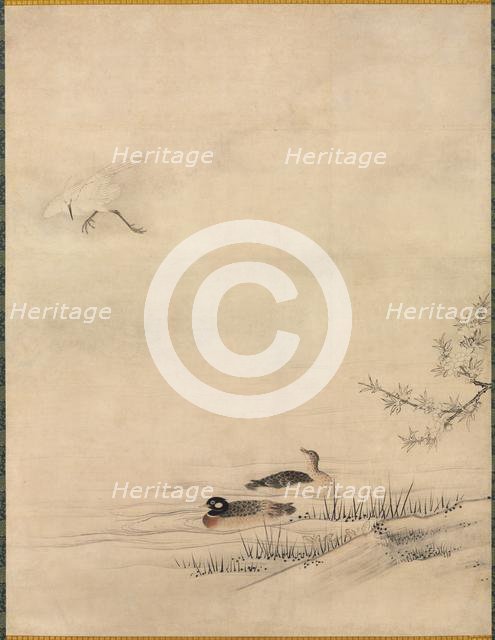 Flowers and Birds in a Spring Landscape, 1500s. Creator: Kano Motonobu (Japanese, c. 1476-1559), attributed to.