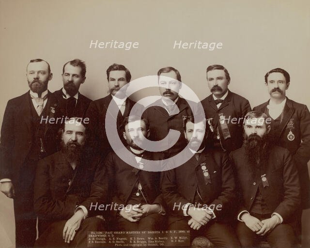 Past Grand Masters of Dakota IOO F, 1890, at Deadwood, SD AE Clough, AENugent, HJ Rowe..., 1890. Creator: John C. H. Grabill.