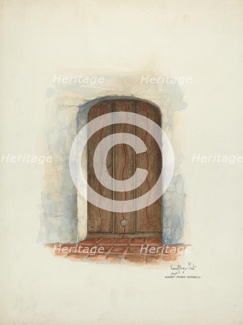 Door, Facade of Mission House, 1937. Creators: Geoffrey Holt, Harry Mann Waddell.