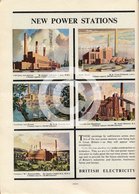 New Power Stations, advert for British Electricity, 1951. Artist: Norman Wilkinson