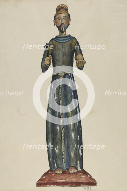 Bulto, Priest Carrying Cross and Skull, 1939. Creator: Carl O'Bergh.