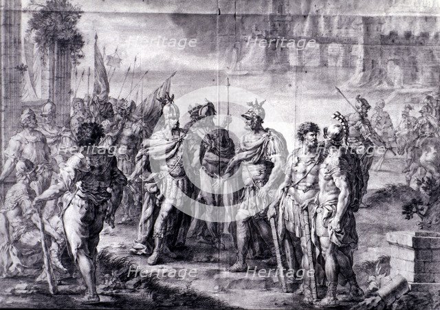 The Visigothic King Suintila (d. 634 d.C.) expels the Byzantines from the Peninsula, engraving fr…