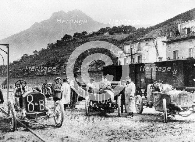 Participants in the Targa Florio race, Sicily, April 1907. Artist: Unknown