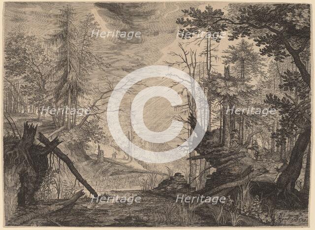 Three Hunters and Two Dogs near a Pool, 1609. Creator: Aegidius Sadeler II.