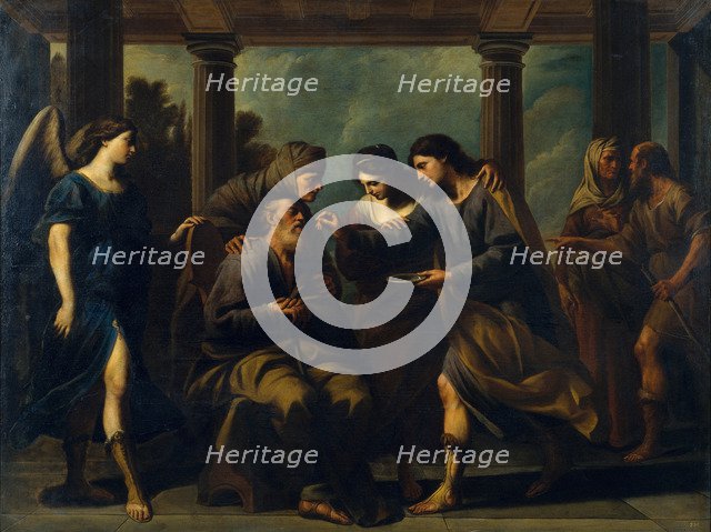 Tobias Healing His Father's Blindness, c. 1640. Artist: Vaccaro, Andrea (1604-1670)