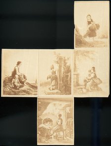 Uncut sheet of reproductions of paintings of children, 1870s. Creator: Unknown.