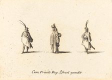 Lady in Long Cloak, and Two Gentlemen, probably 1634. Creator: Jacques Callot.